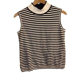 Joan Vass USA Striped Mock Neck Sleeveless Knit Top Preppy Chic